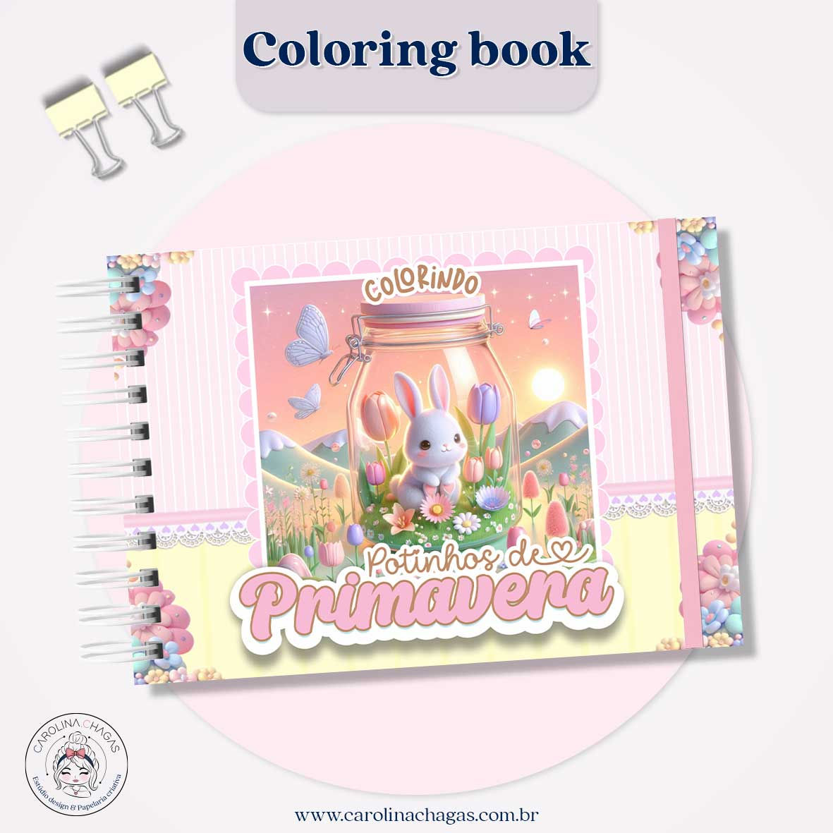 Livro de colorir potinhos de primavera