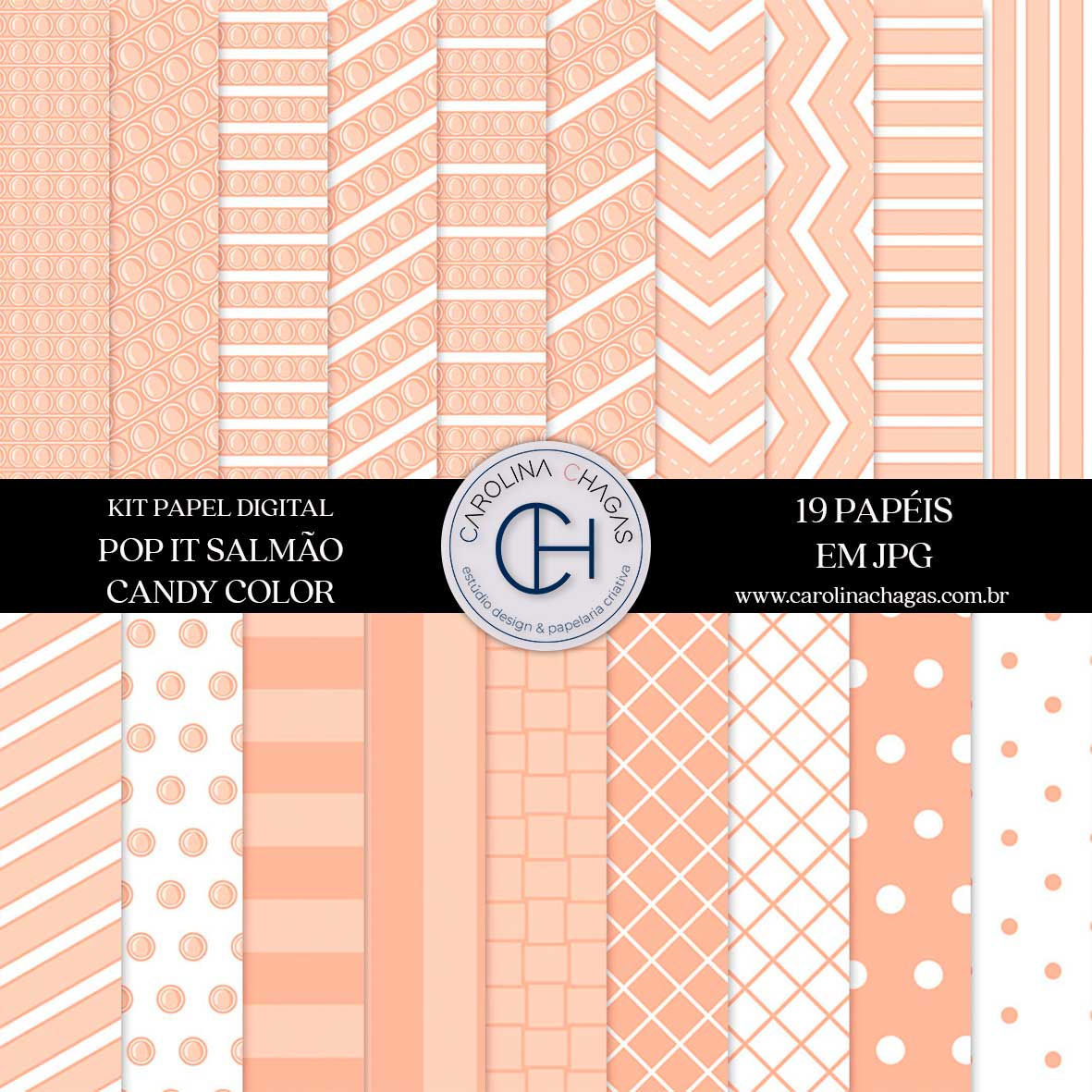 Kit papel digital pop it salmão candy color