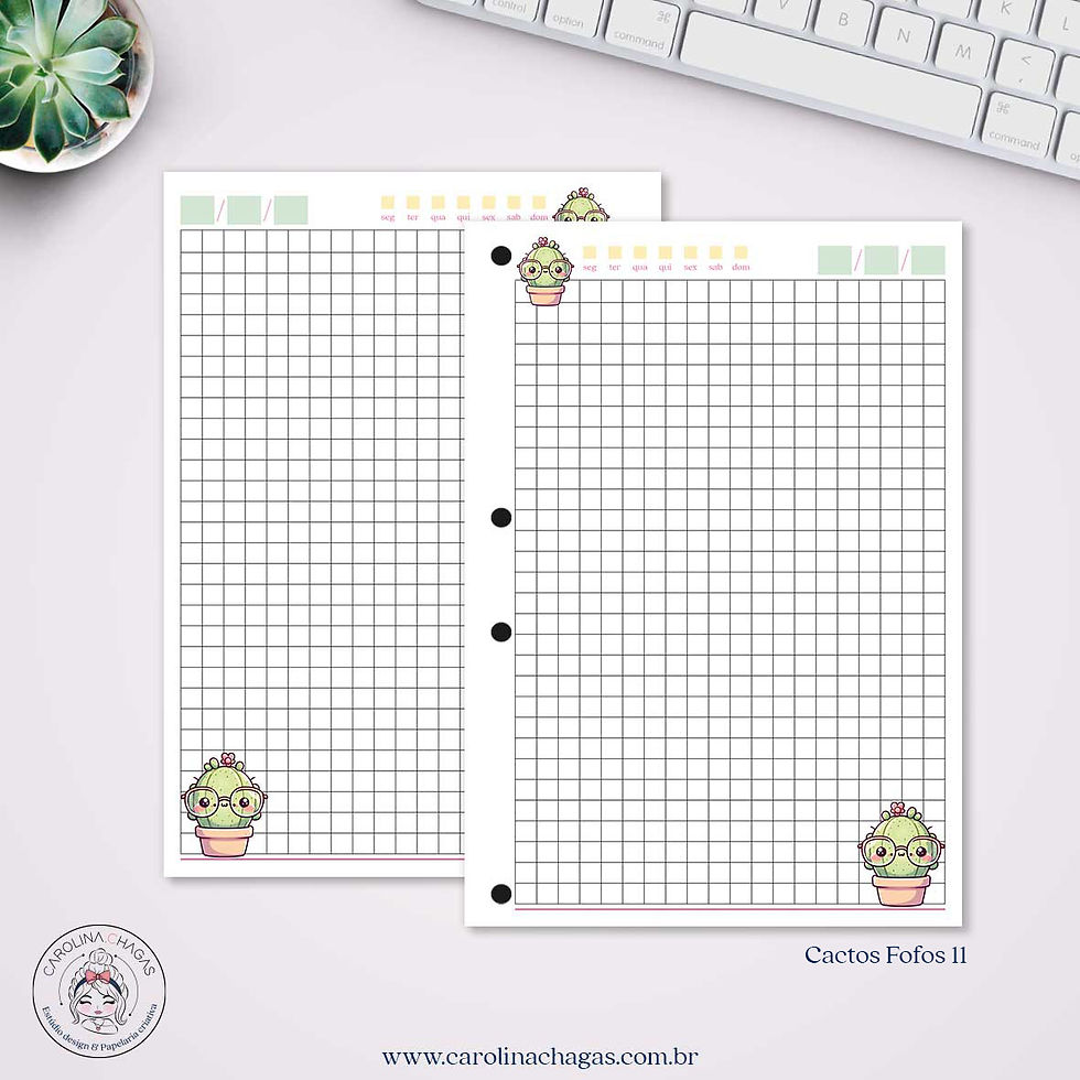 Miniatura: Refil fichário A5 quadriculado cactos fofos