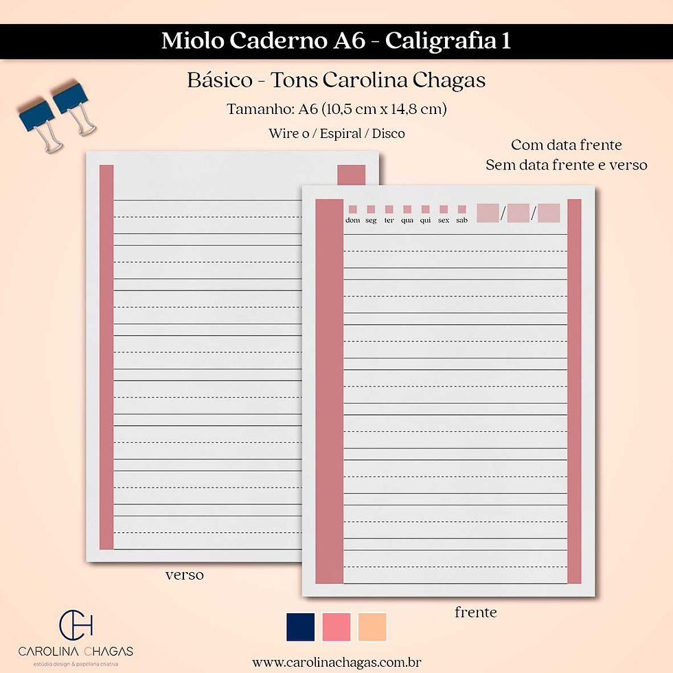 Miolo caderno A6 caligrafia