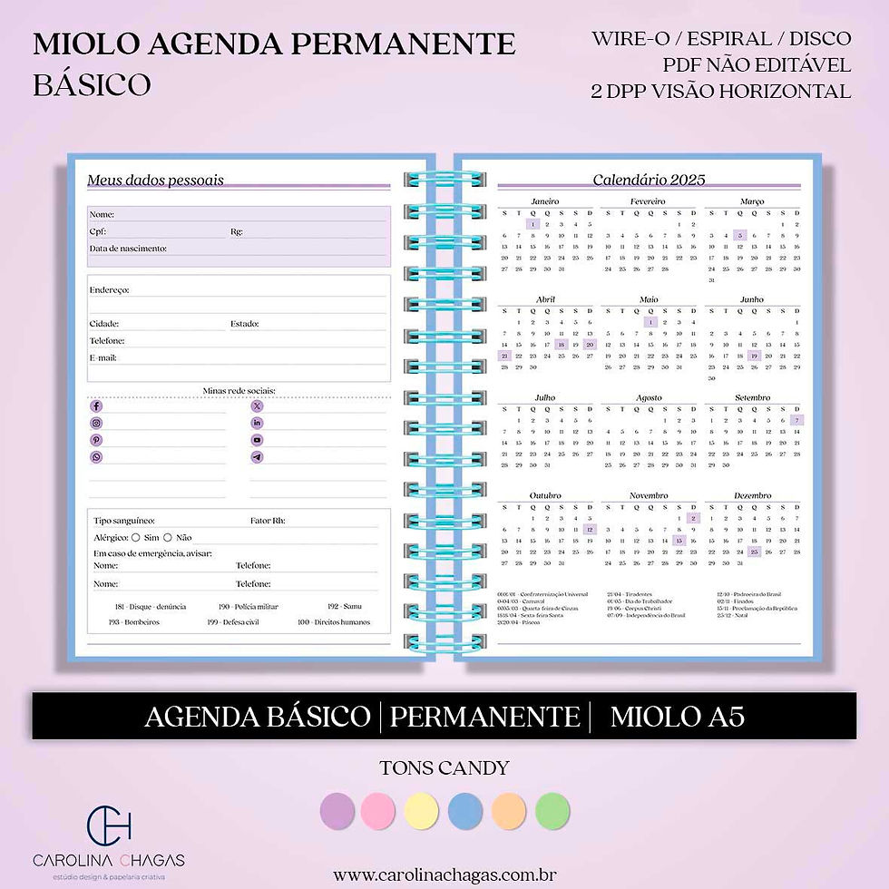 Miolo agenda permanente A5 2dpp visão horizontal