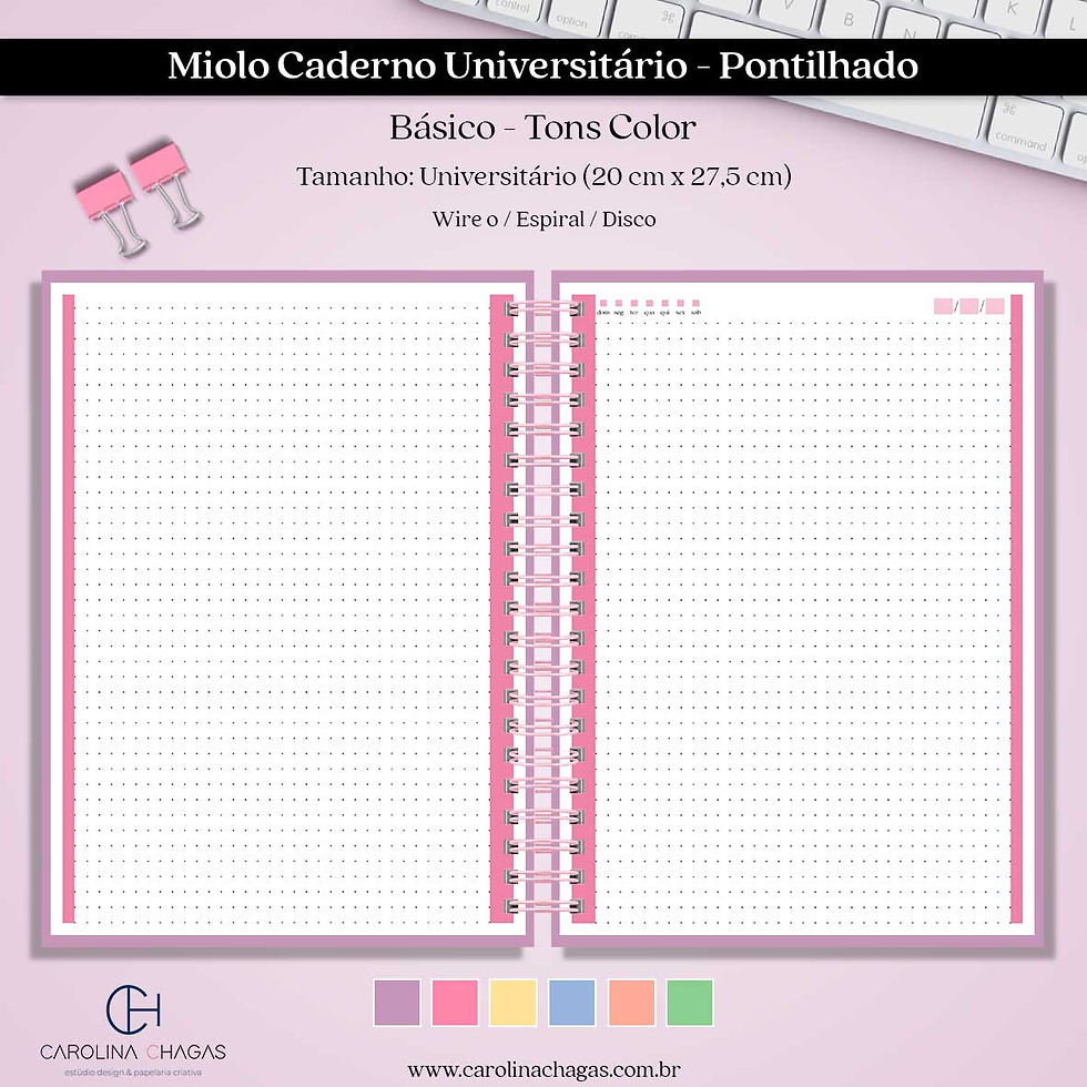 Miolo caderno universitário pontilhado