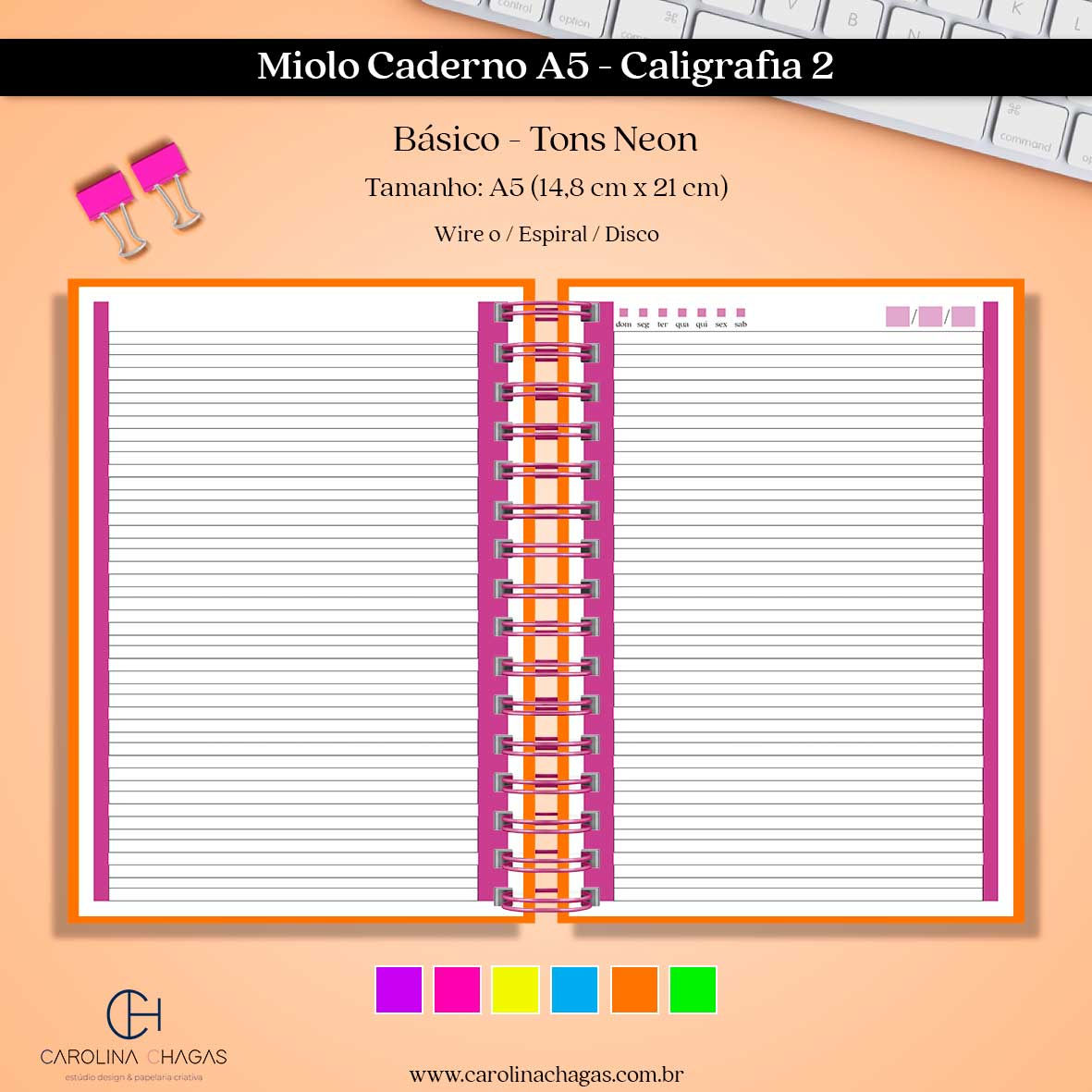 Miolo caderno A5 caligrafia