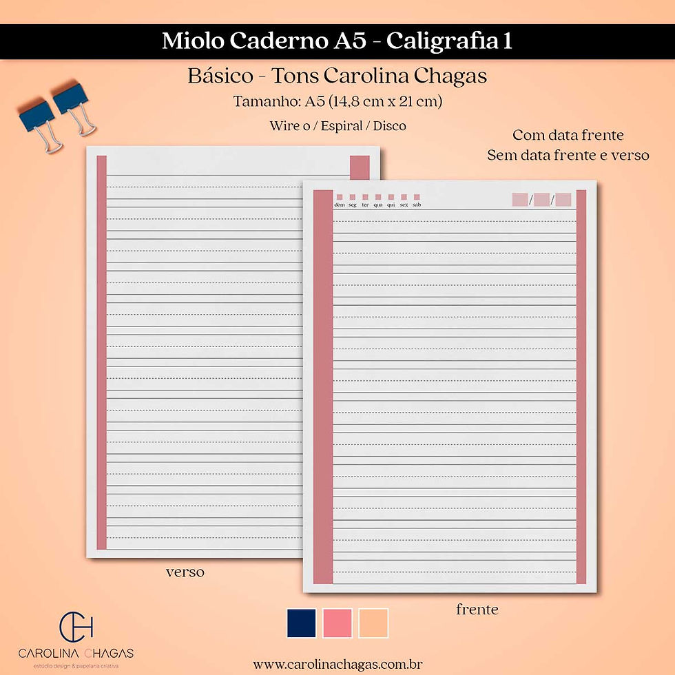Miolo caderno A5 caligrafia