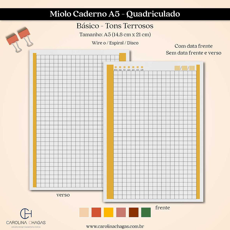 Miolo caderno A5 quadriculado