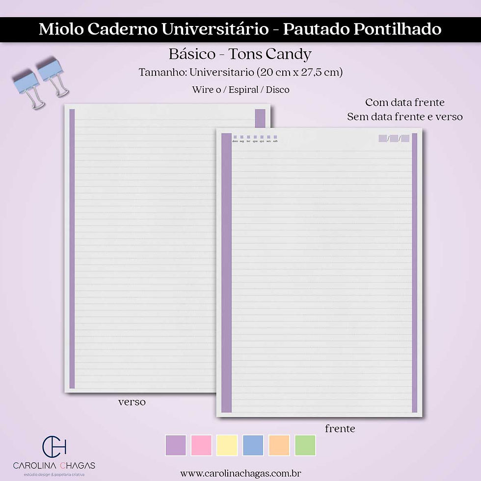 Miolo caderno universitário pautado pontilhado