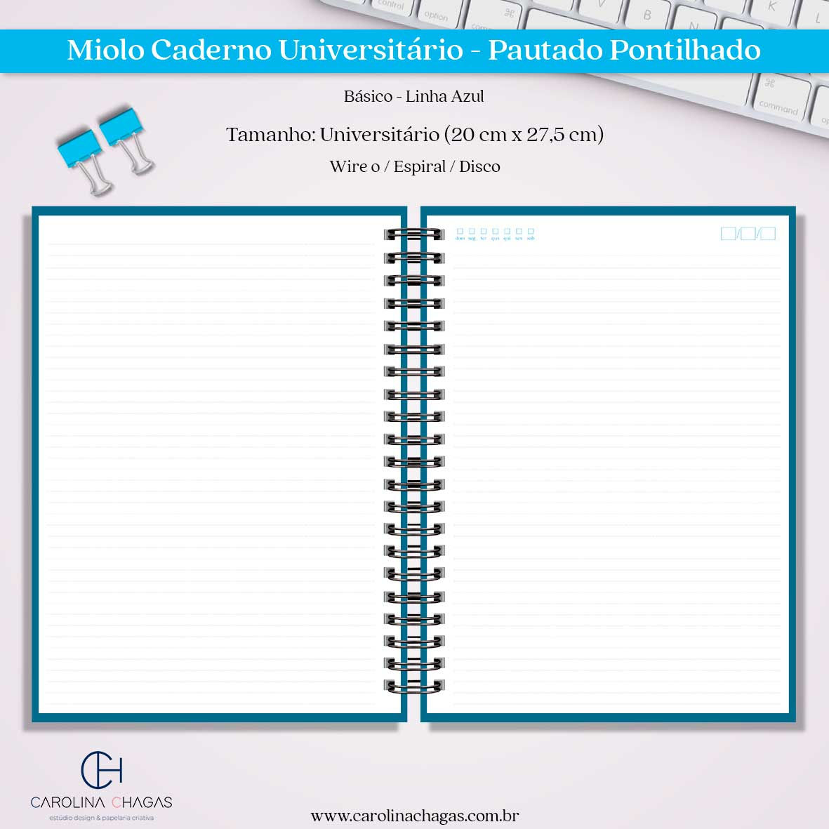 Miolo caderno universitário pautado pontilhado