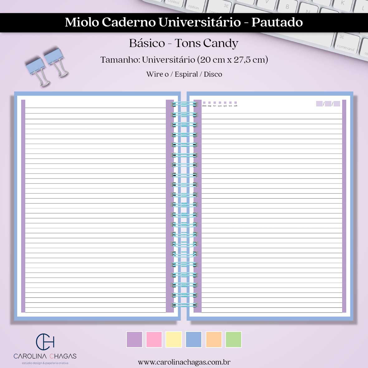 Miolo caderno universitário pautado