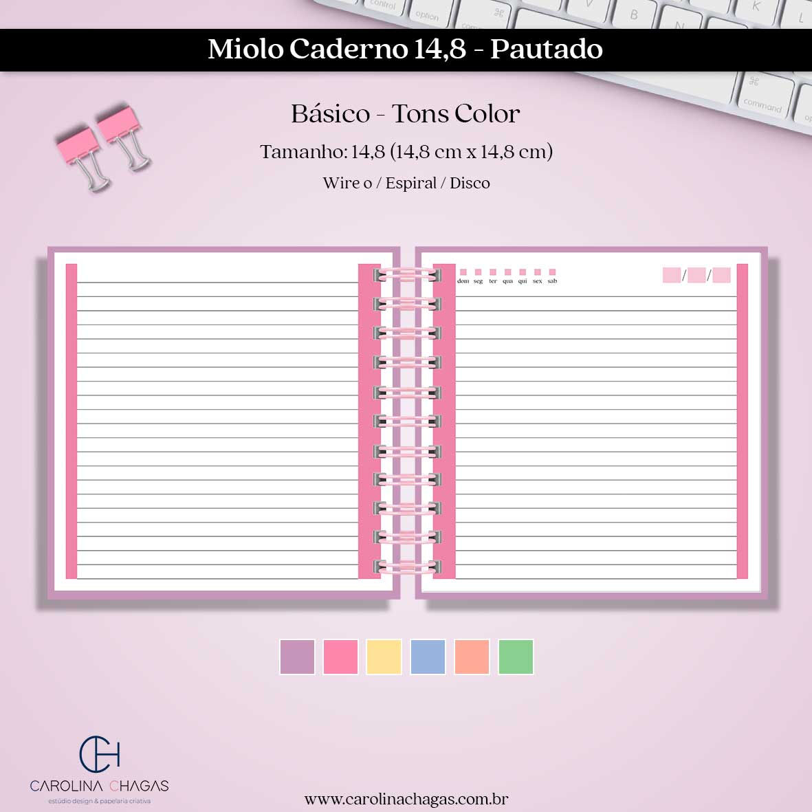 Miolo caderno 14,8 pautado