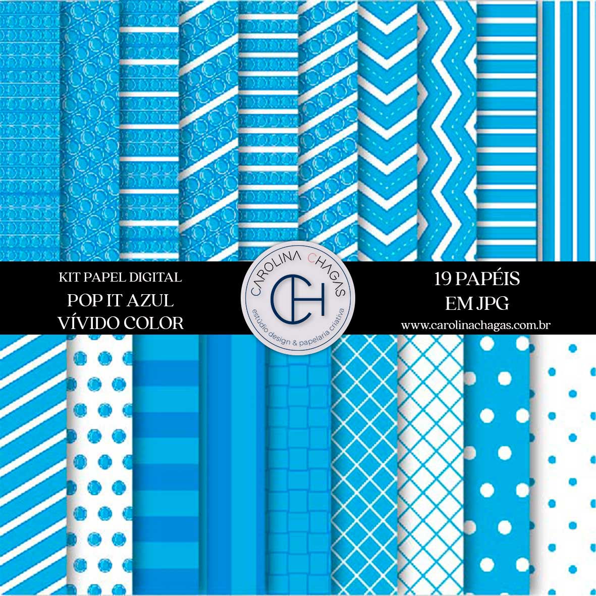 Kit papel digital pop it azul vívido color