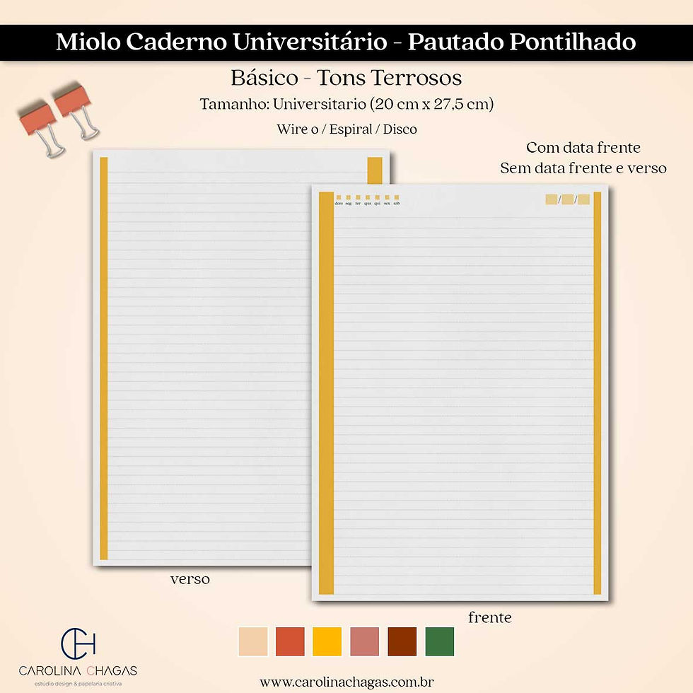 Miolo caderno universitário pautado pontilhado