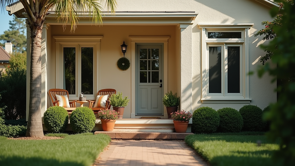 Eye-level view of a cozy rental property with a welcoming entrance