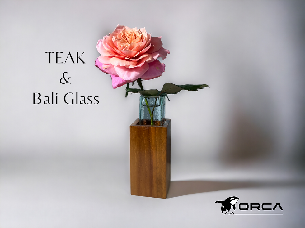 Thumbnail: 【TEAK WOOD ＆ Bali Glass】　花瓶　フラワーベース　一輪挿し