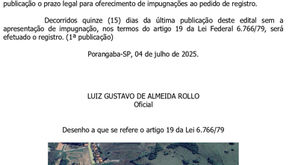 3º Edital de Solicitação de registro do LOTEAMENTO denominado “RESIDENCIAL SANTA ROSA, em Porangaba