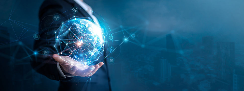 Businessman holding global network connection on social networking and customer data analy