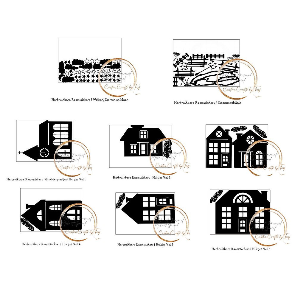 Thumbnail: herbruikbare raamstickers basisstraatje huisjes vellen
