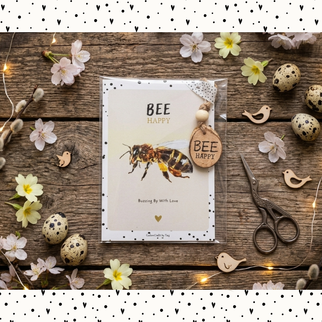 Kaart met pocket hug – Bee happy bijtje | klein liefdevol cadeautje