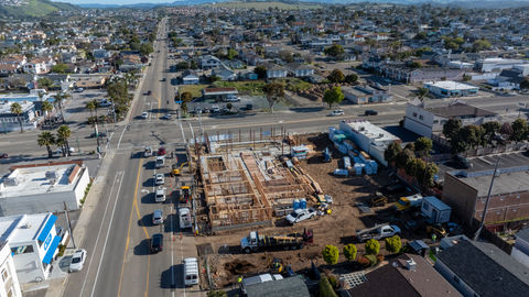an aerial view of a construction site in a residential area