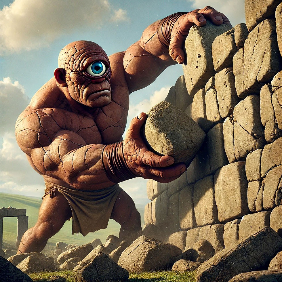 Cyclops building a dry-stone wall (courtesy AI)