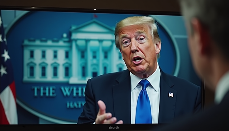 Eye-level view of a computer screen displaying a manipulated video of a political figure