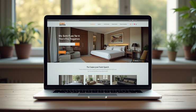 Eye-level view of a laptop screen showing a hotel booking website