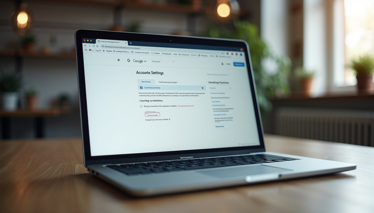 Eye-level view of a laptop screen displaying privacy settings on Google account