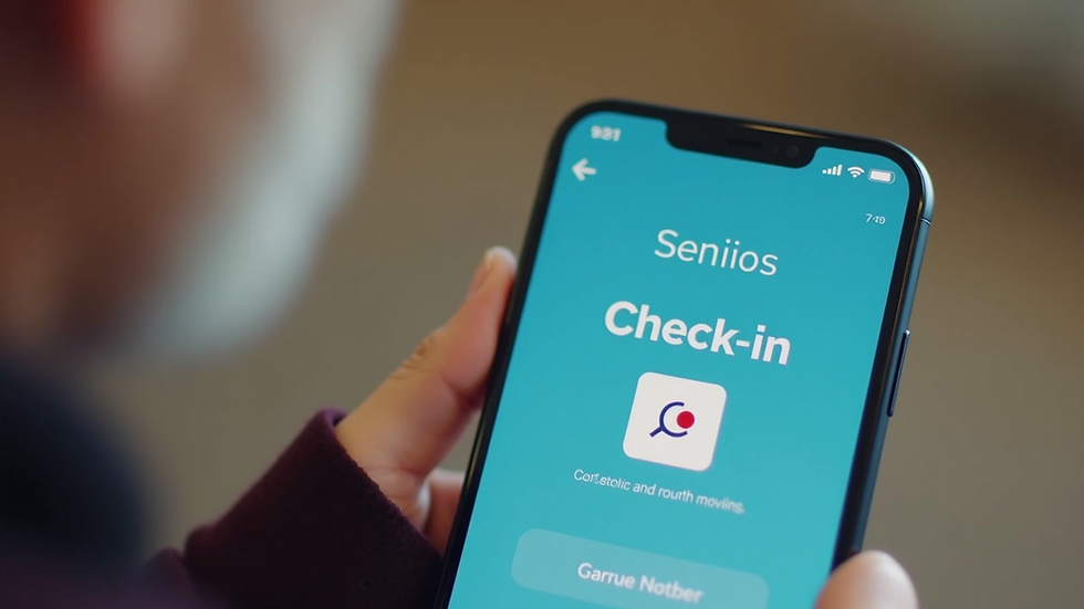 Close-up view of a smartphone screen displaying a senior check-in app interface