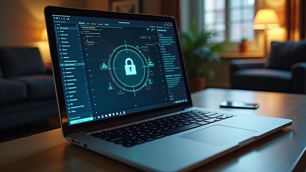 High angle view of a laptop with security software on the screen