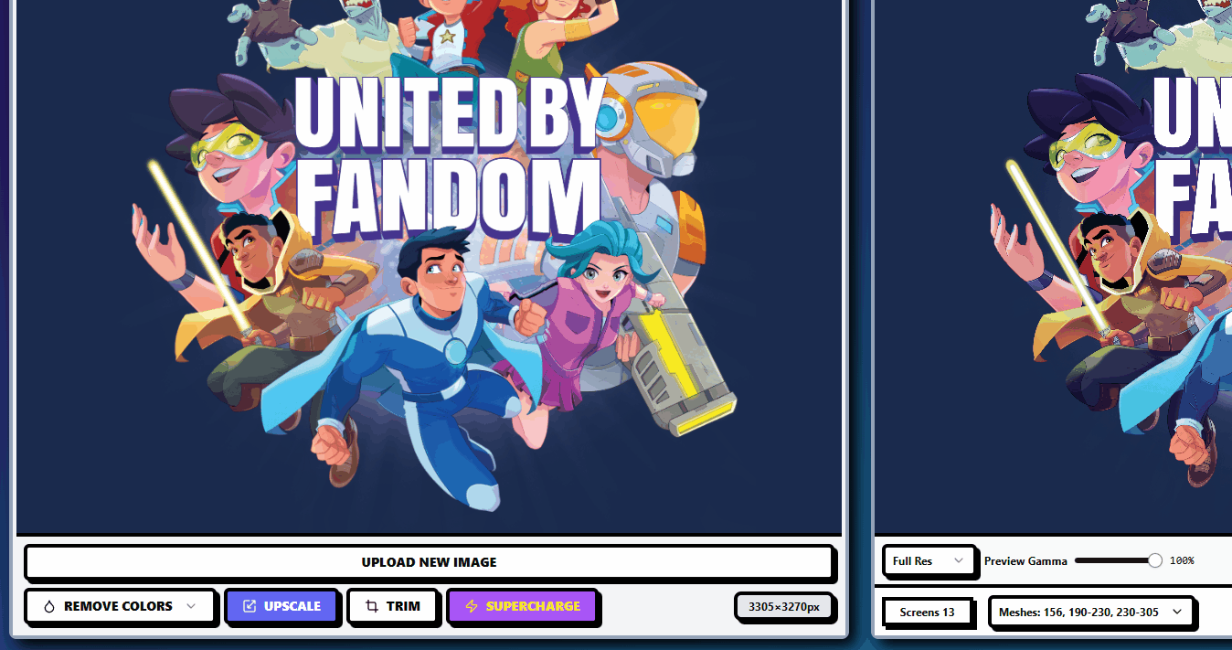 Demonstration of InkSplit SuperCharge mode speeding up color separation processing.