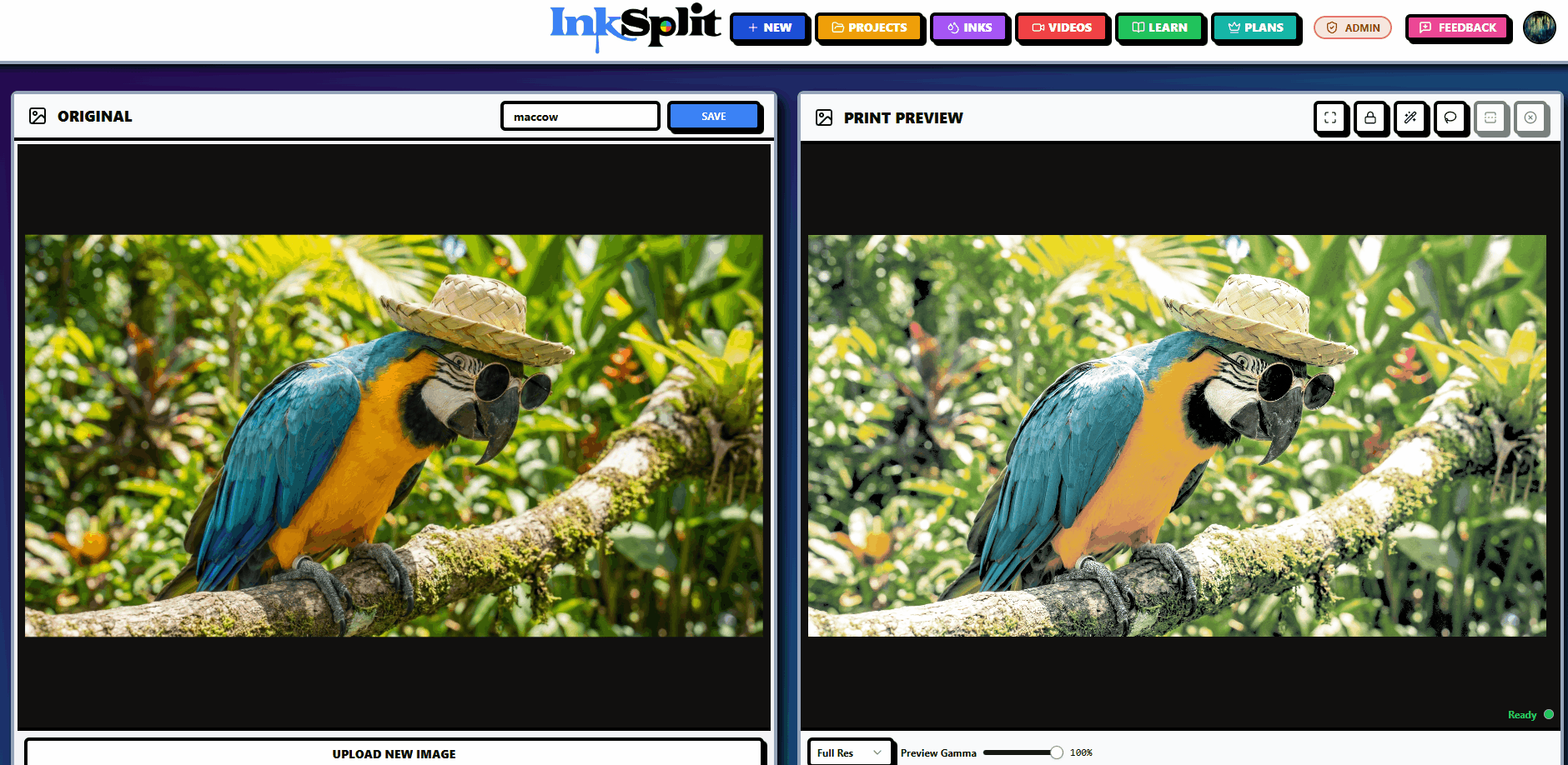 Zoom and pan tools in InkSplit navigating high resolution artwork during the separation process.