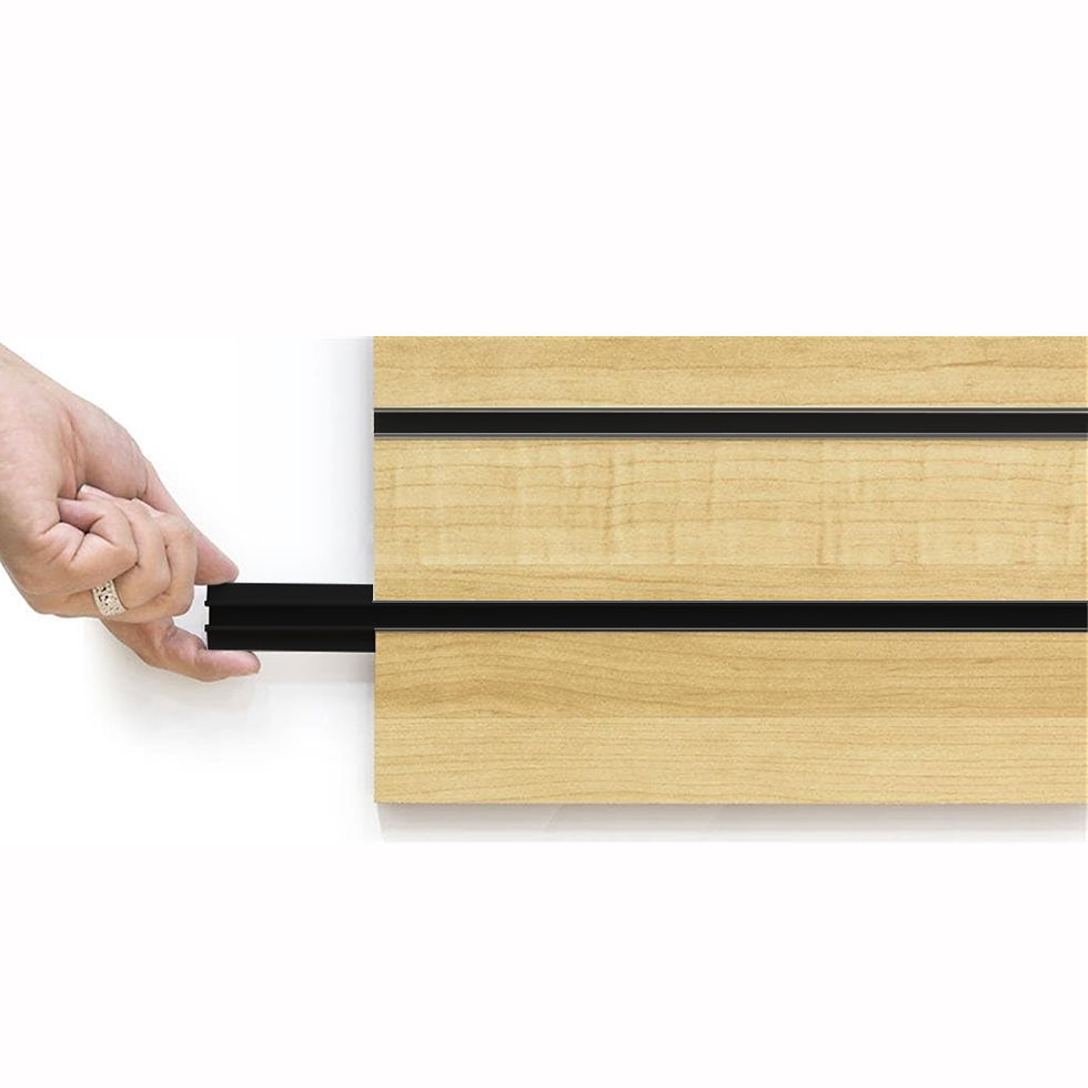 Black slatwall inserts durable retail panel accessories designed to fit into standard slatwall systems, enhancing display versatility and aesthetic appeal. Ideal for boutiques, shops, and commercial environments, these inserts provide sleek, modern black finish for professional shopfitting and organized merchandising.