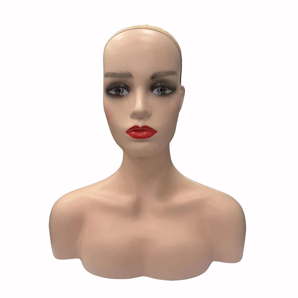 Realistic female mannequin head with shoulders in light skin tone  lifelike display model featuring detailed facial features and smooth finish, ideal for showcasing wigs, hats, scarves, jewelry, and accessories in retail stores, salons, and shopfitting environments. Durable and visually appealing head-and-shoulder display.