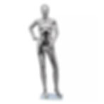Stunning silver plastic female mannequin full-body retail display figure with sleek metallic finish, ideal for showcasing dresses, fashionwear, and accessories in boutiques, clothing stores, and exhibitions. Durable lightweight plastic construction with elegant pose for professional shopfitting and eye-catching visual merchandising.