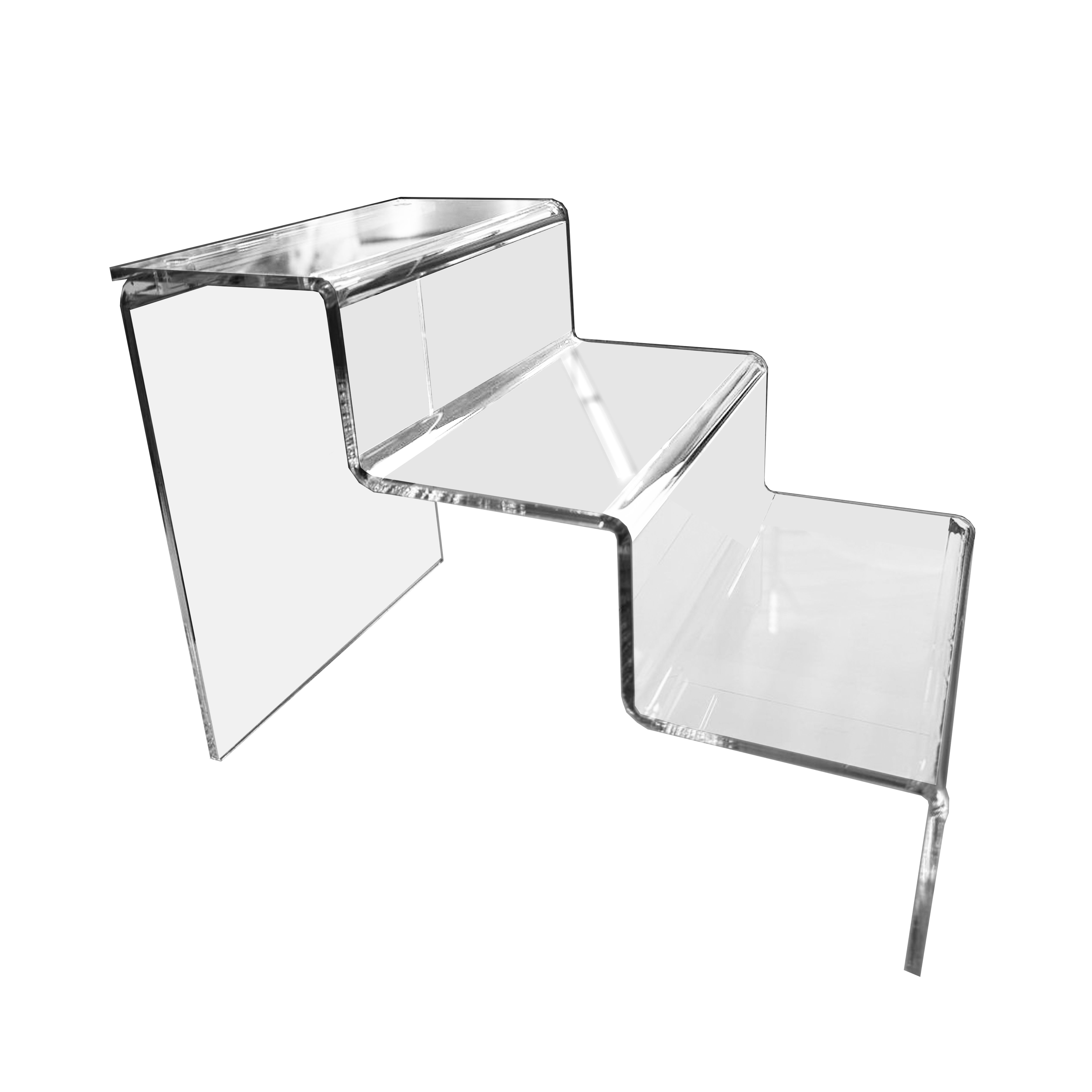3 tier acrylic shoe display stand measuring 30 x 20 x 23 cm – clear, durable retail showcase designed to neatly present footwear in boutiques, shoe stores, and shopfitting environments. Transparent acrylic construction enhances product visibility while providing sturdy multi-level display for shoes and accessories.