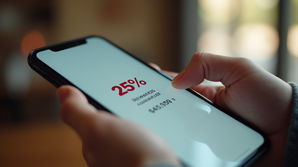 Close-up of a smartphone displaying a loyalty app with rewards points