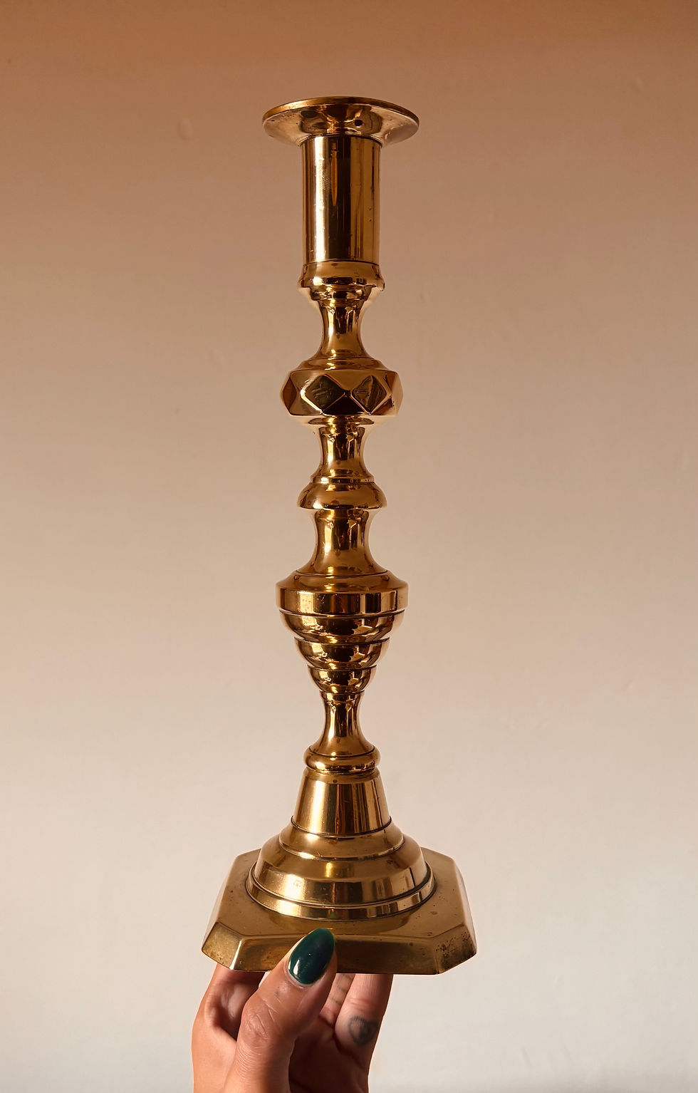 Thumbnail: Antique Polished Brass Candlestick Holders - Set of 3