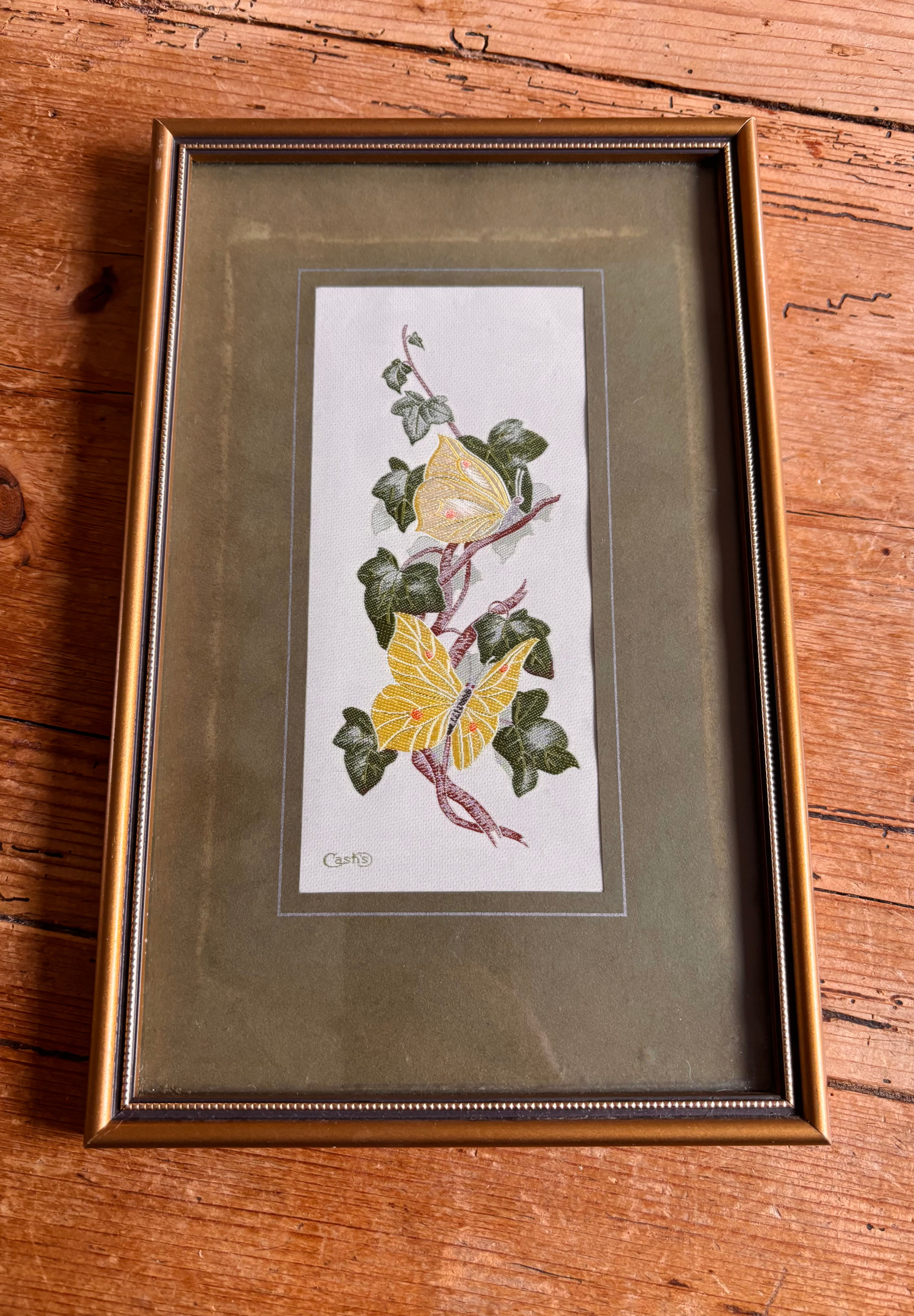 Vintage Cash’s of Coventry Framed Woven Silk Picture - Brimstone Butterfly
