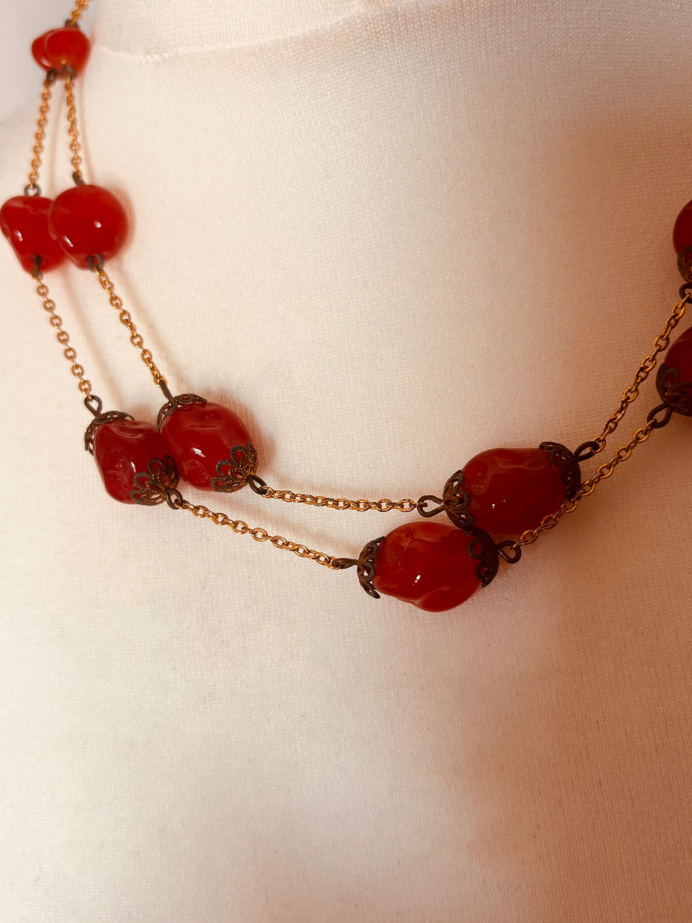 Thumbnail: Vintage Gold Tone Filigree Beaded Necklace 