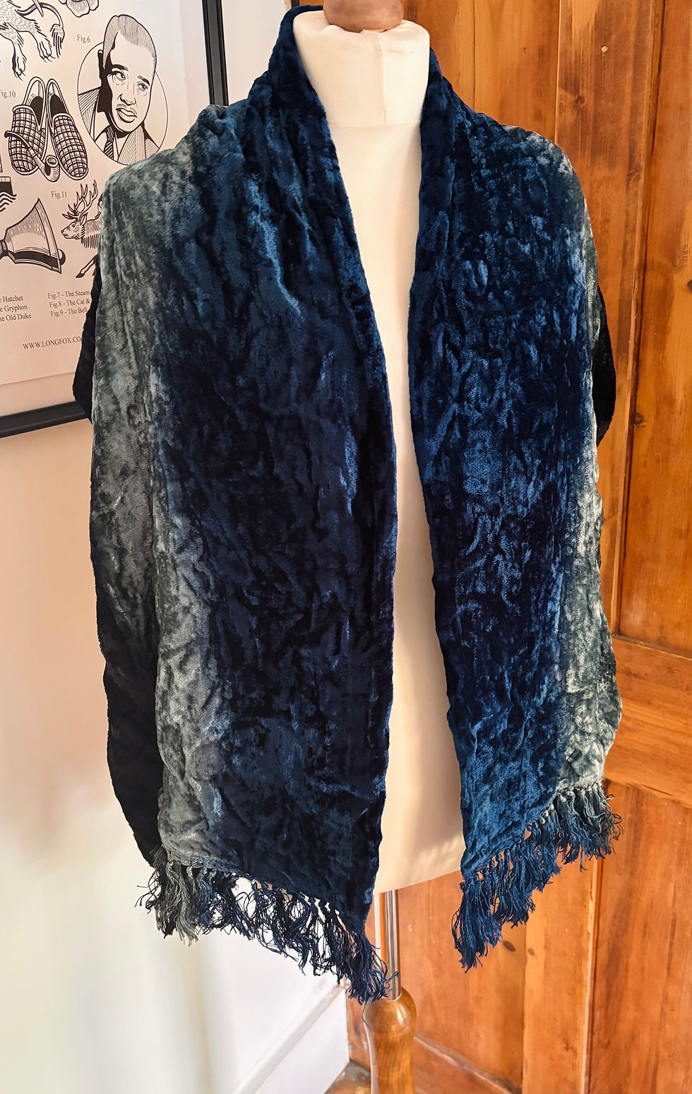 Thumbnail: Vintage Crushed Velvet Ombré Scarf - Blue