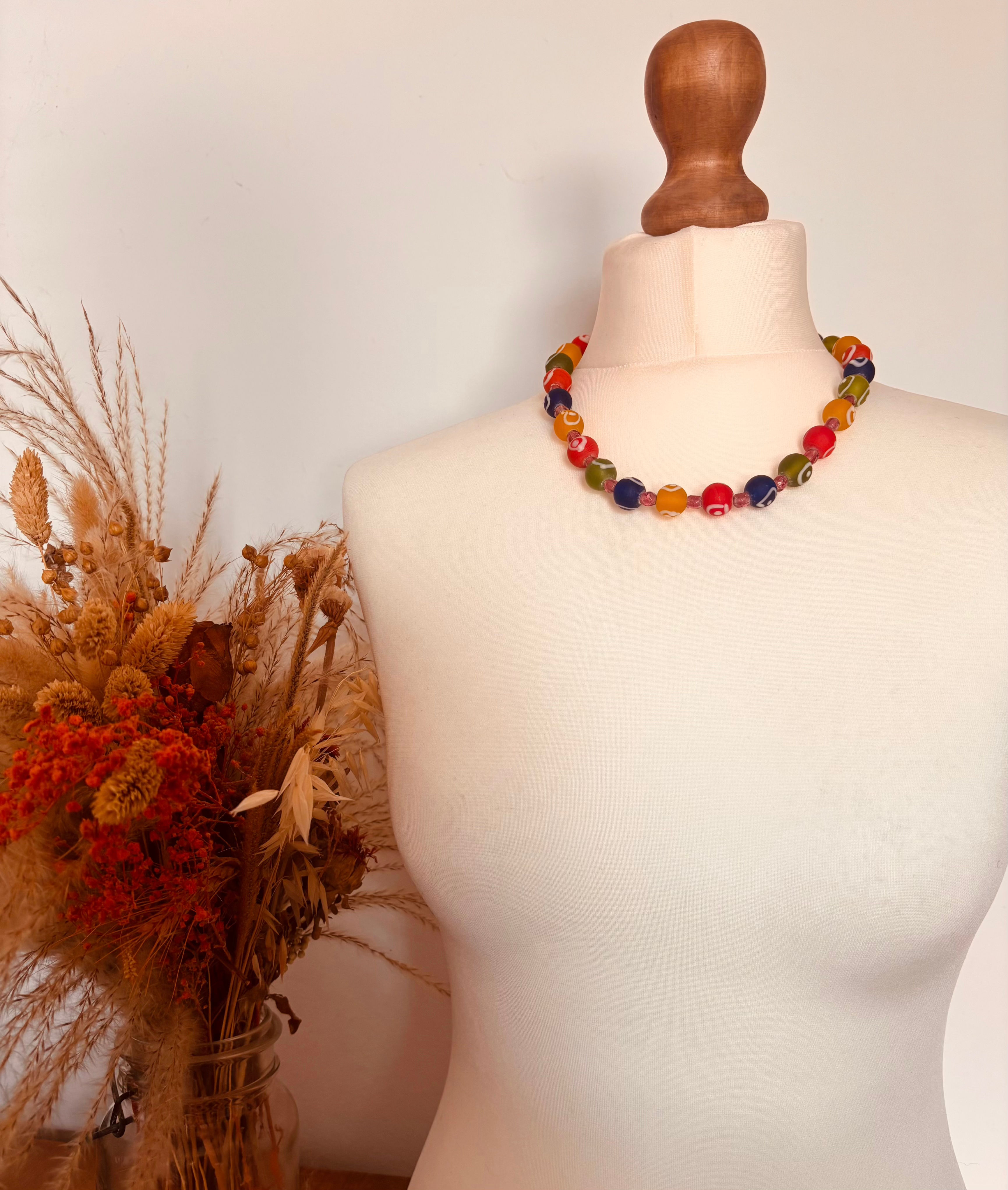 Vintage Millefiori Glass Beaded Necklace