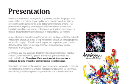Présentation avec texte, logo Angelo Blanc et des illustrations colorées sur fond blanc.