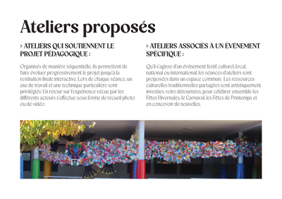 Ateliers proposés, texte et image, ateliers pédagogiques et spécifiques, un événement.