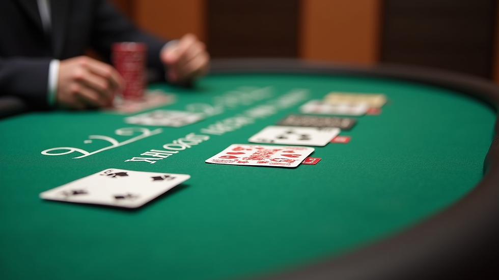 High angle view de mesa de poker com cartas e fichas em jogo
