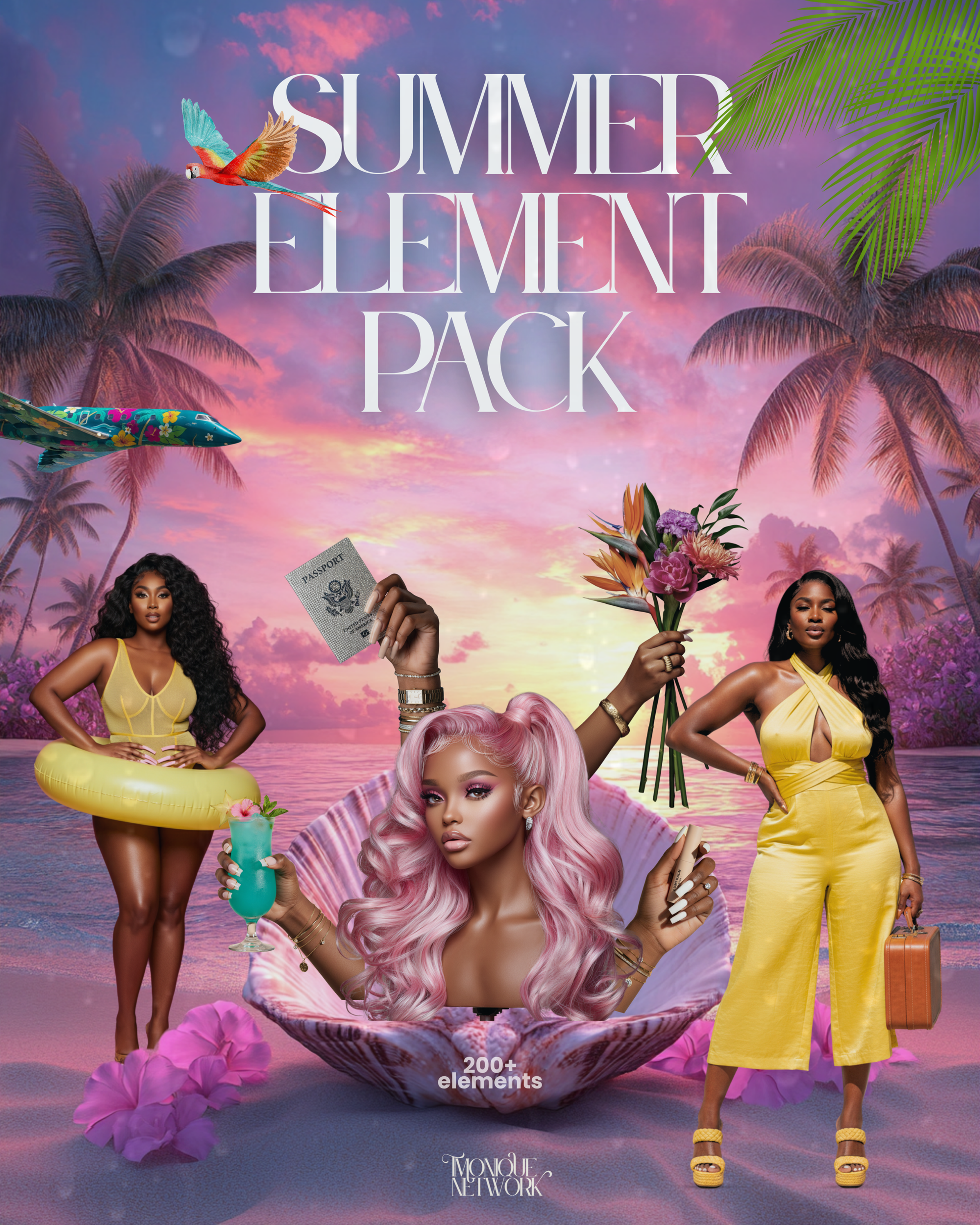 Summer Element Pack 100+ | Tropical PNG Graphics | Summer Aesthetic Content