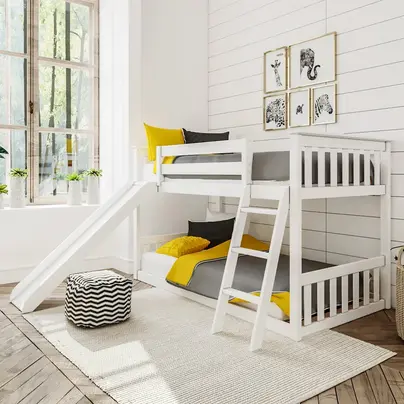 White bunk bed with slide