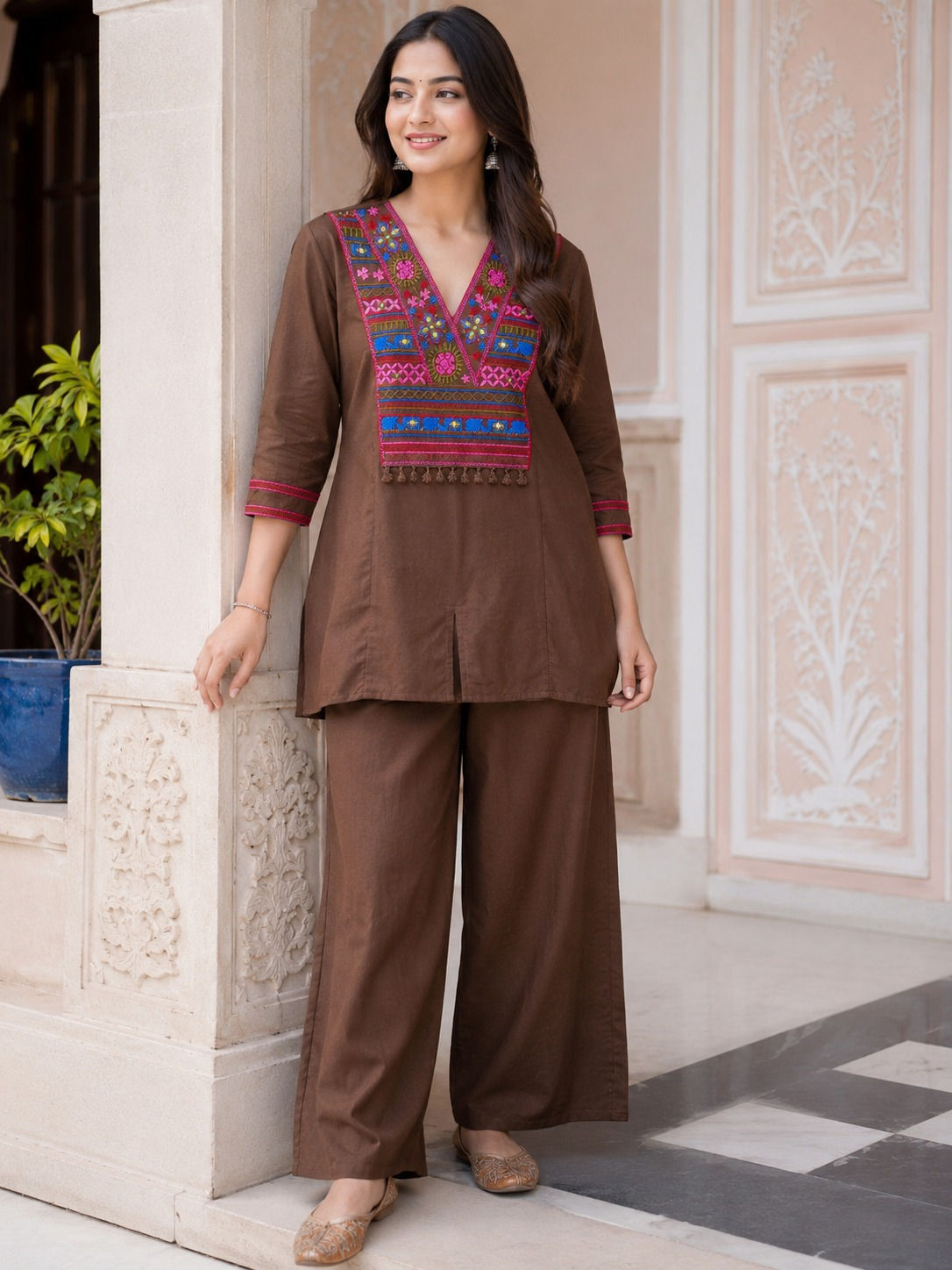 Mocha Embroidered Co-ord Set