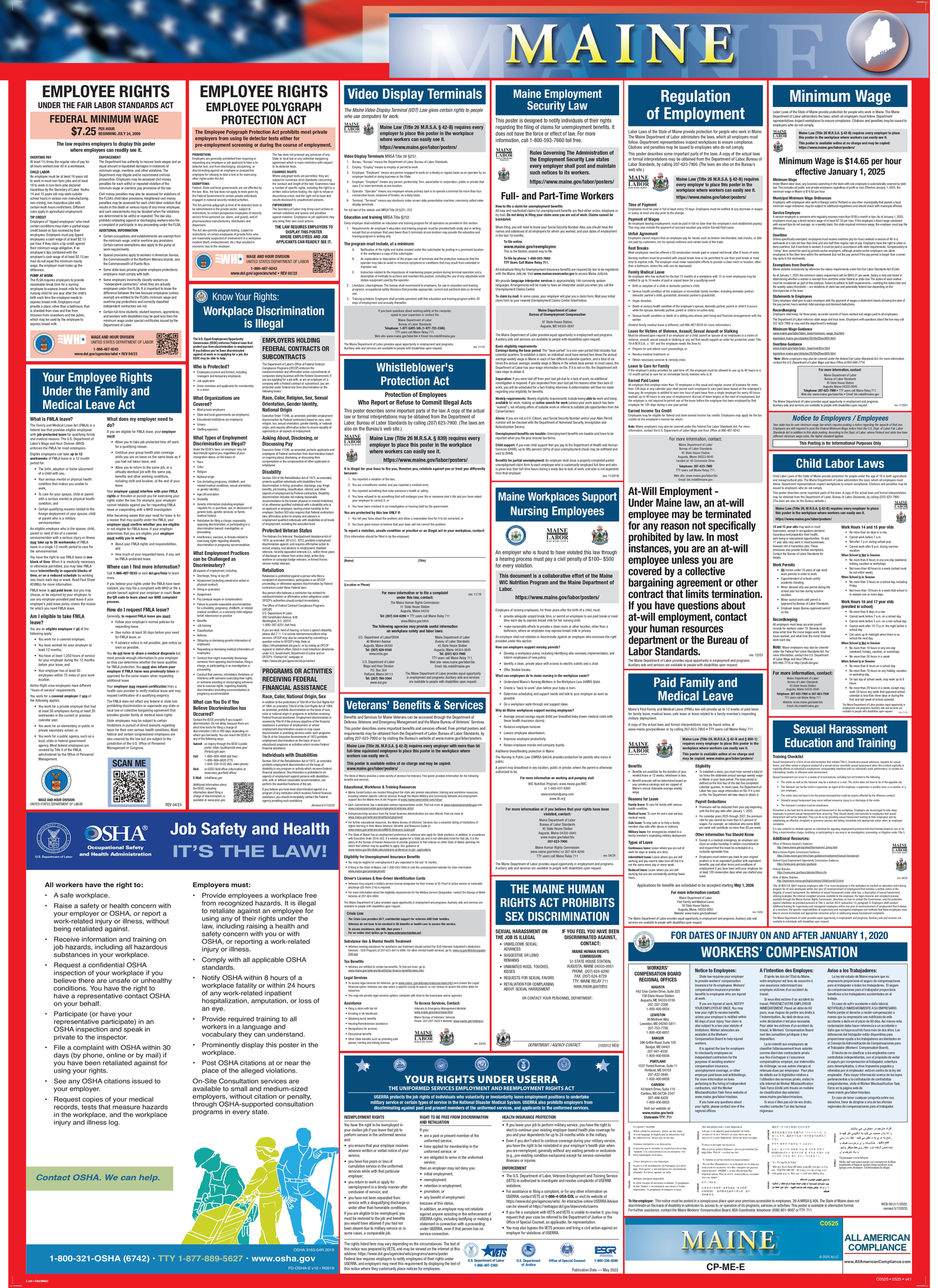 Maine labor law poster PDF – 2025 digital compliance poster with updated federal and state notices for employee rights.