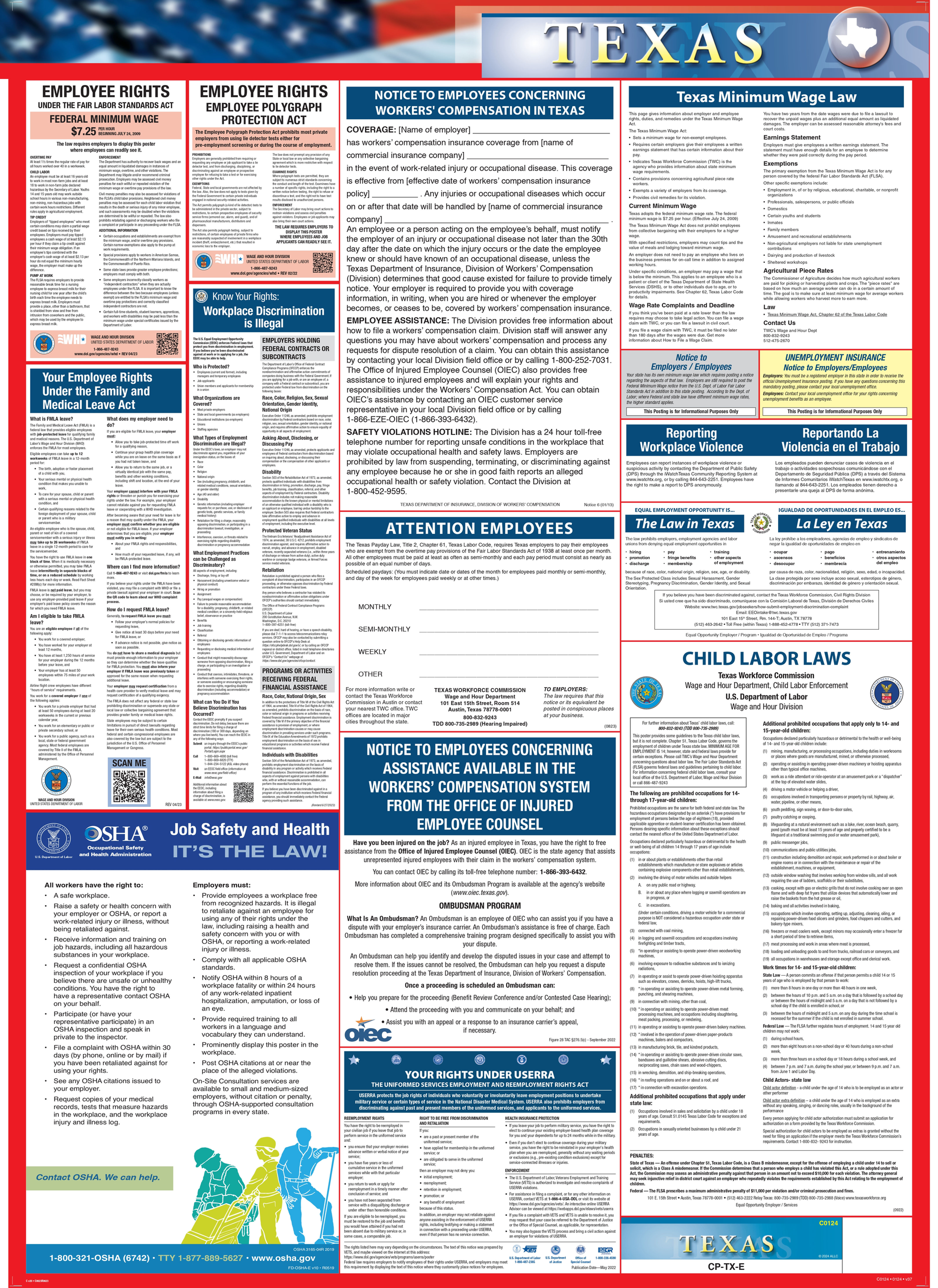 Texas Labor Law Poster front view