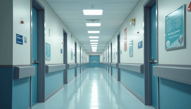 Eye-level view of a modern hospital corridor with clear signage and patient-friendly design