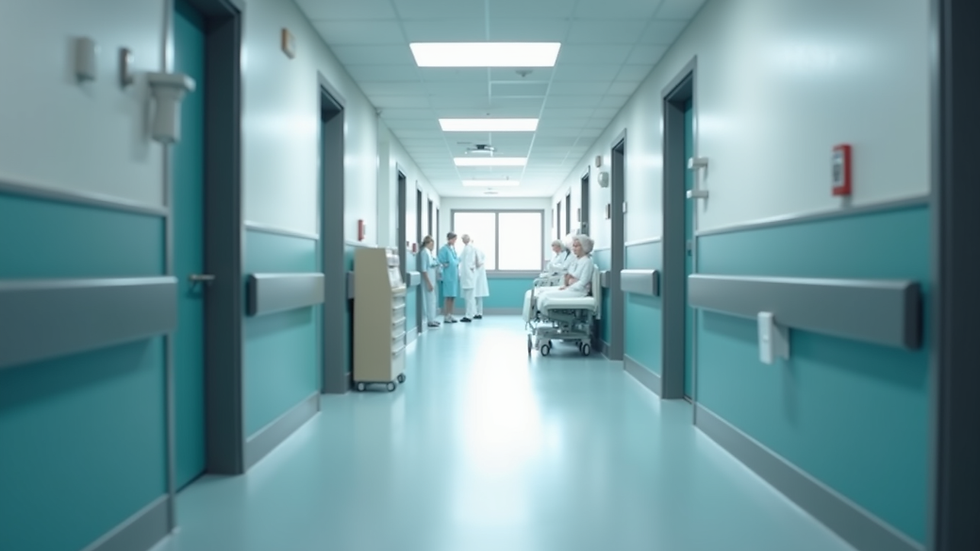 Eye-level view of a modern hospital corridor with optimized patient rooms